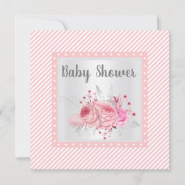 Invitación Baby Shower floral de banda rosa