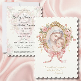 Invitación Baby Shower floral de bebé virgen católico