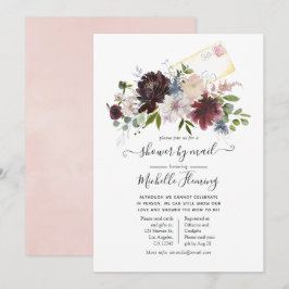 Invitación Baby Shower Floral de Borgoña y Rubor por Correo