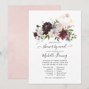 Invitación Baby Shower Floral de Borgoña y Rubor por Correo