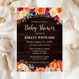 Invitación Baby Shower Floral de Calabaza Naranja de Otoño Rú