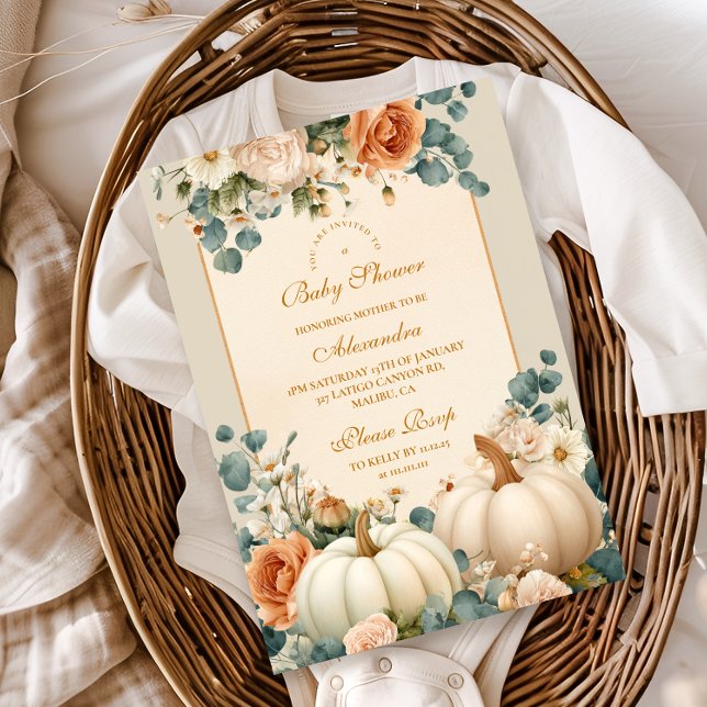 Invitación Baby Shower floral de calabaza rusa (Subido por el creador)