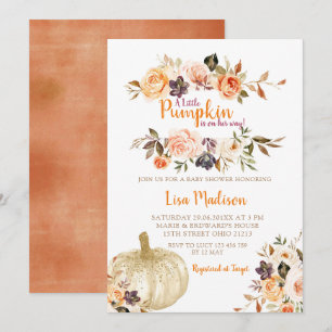 Invitación Baby Shower floral de calabaza rusa
