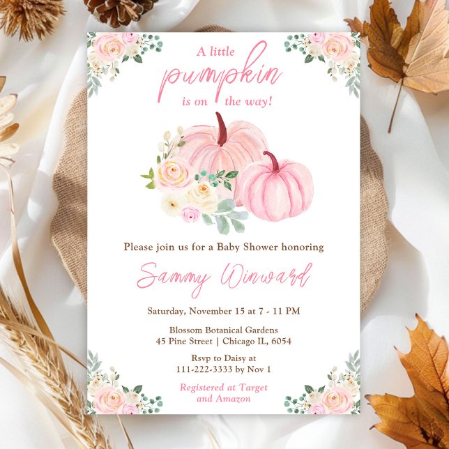 Invitación Baby Shower floral de calabazas rosadas (Subido por el creador)
