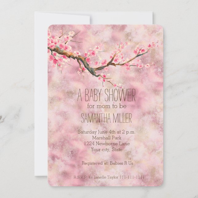 Invitación Baby Shower Floral de cerezo (Reverso)