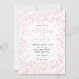 Invitación Baby Shower Floral de Chinoiserie rosad