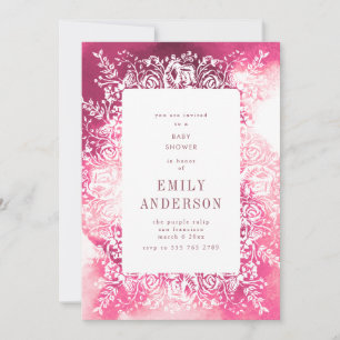Invitación Baby Shower floral de ciruela rosa bril