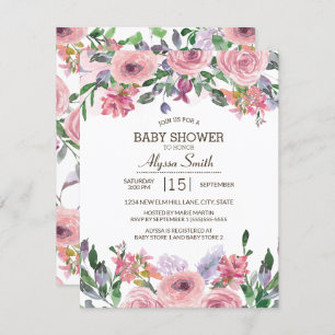 Invitación Baby Shower floral de color de agua de lavanda ros