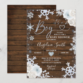 Invitación Baby Shower Floral de copo de nieve azul de invier