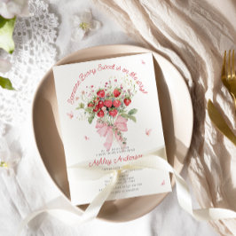 Invitación Baby Shower floral de fresa rosada de vaca