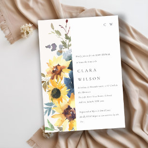 Invitación Baby Shower floral de girasol de la armada amarill