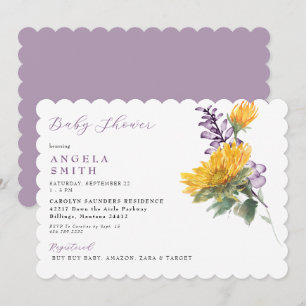 Invitación Baby Shower floral de girasol de lavanda de vieira