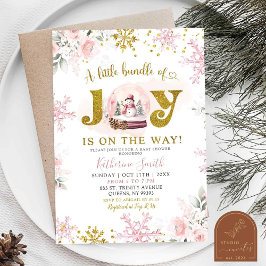 Invitación Baby Shower Floral de glóbulos de invierno rosado