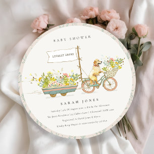 Invitación Baby Shower floral de Golden Retriever de cosecha