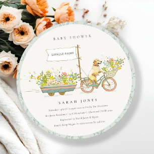 Invitación Baby Shower floral de Golden Retriever de cosecha 