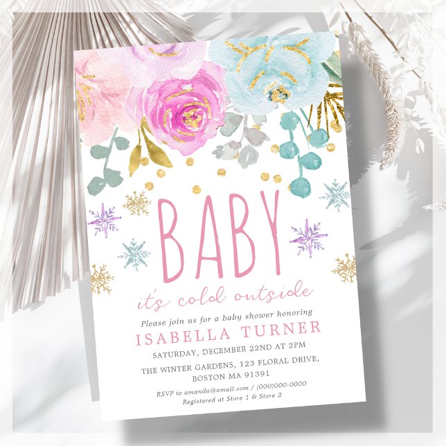 Invitación Baby Shower Floral de invierno rosa (Subido por el creador)
