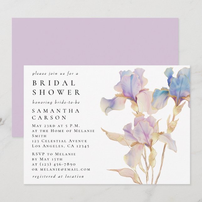 Invitación Baby Shower Floral de Iris Elegante (Anverso / Reverso)