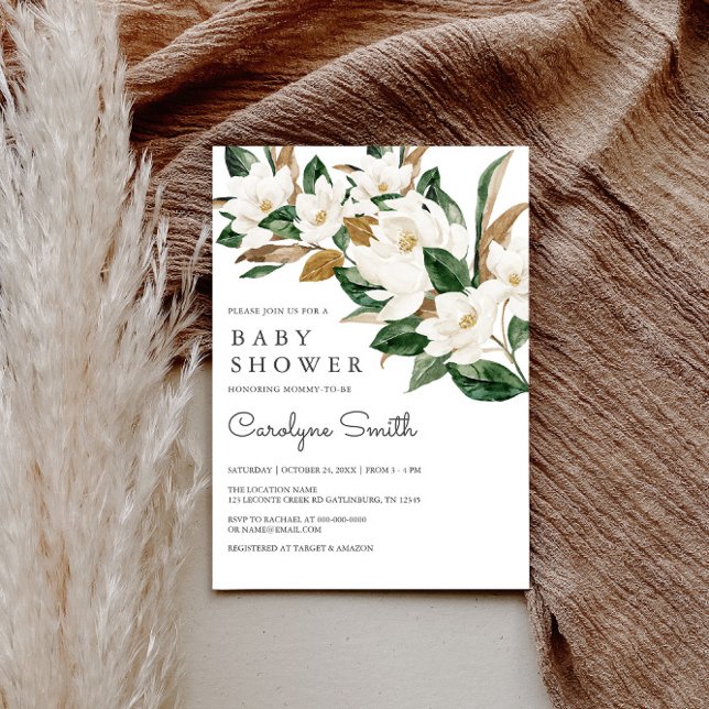 Invitación Baby Shower floral de Magnolia blanca (Subido por el creador)