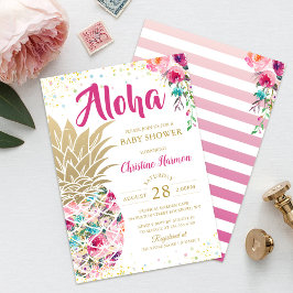 Invitación Baby Shower floral de oro rosa de piña tropical
