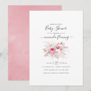 Invitación Baby Shower floral de oro rosa y Rosa