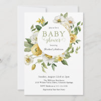 Baby Shower floral de primavera amarilla y blanca