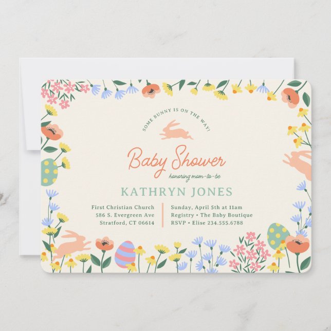 Invitación Baby Shower floral de primavera moderna (Anverso)