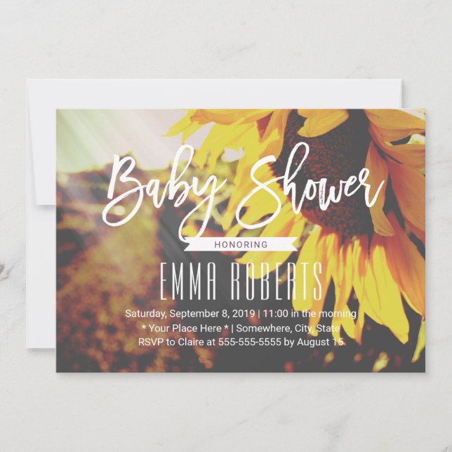 Invitación Baby Shower floral de verano de girasol ruso (Anverso)
