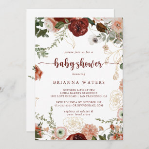 Invitación Baby Shower floral dorado de color
