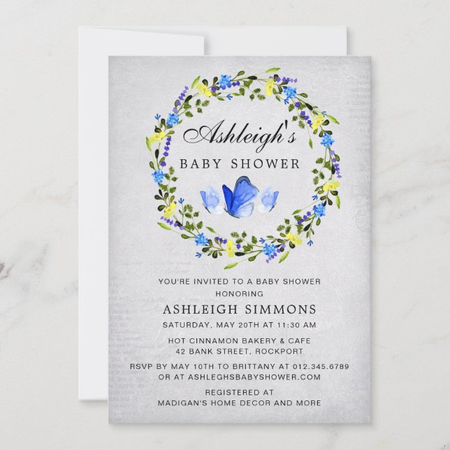 Invitación Baby Shower floral elegante de presupuesto (Anverso)