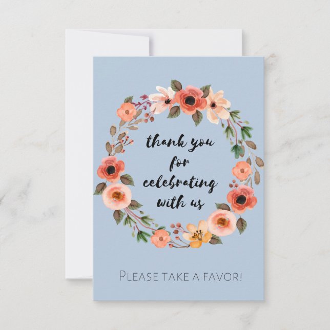 Invitación Baby Shower Floral Favor Rótulo Gracias (Anverso)