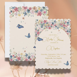 Invitación Baby Shower Floral Field Elegant Modern Gold