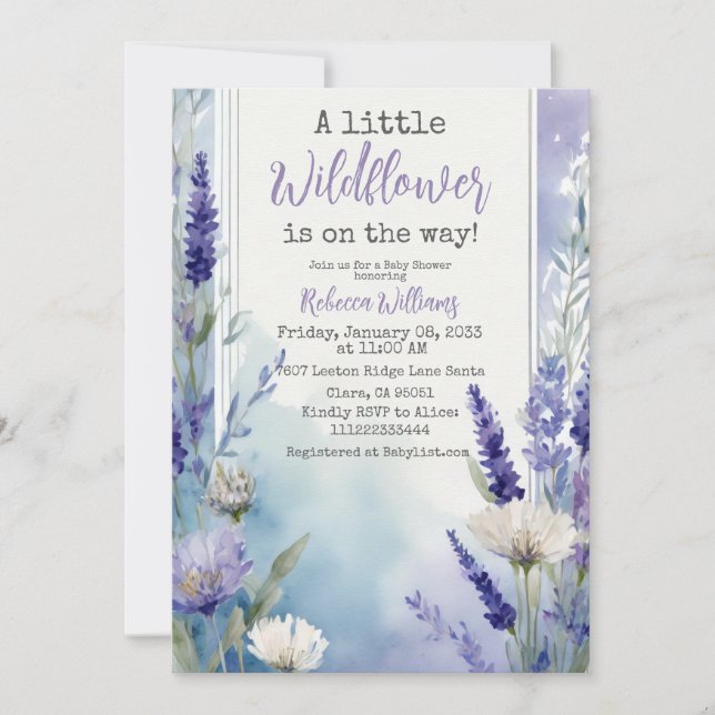 Invitación Baby Shower Floral Floral Azul (Anverso)