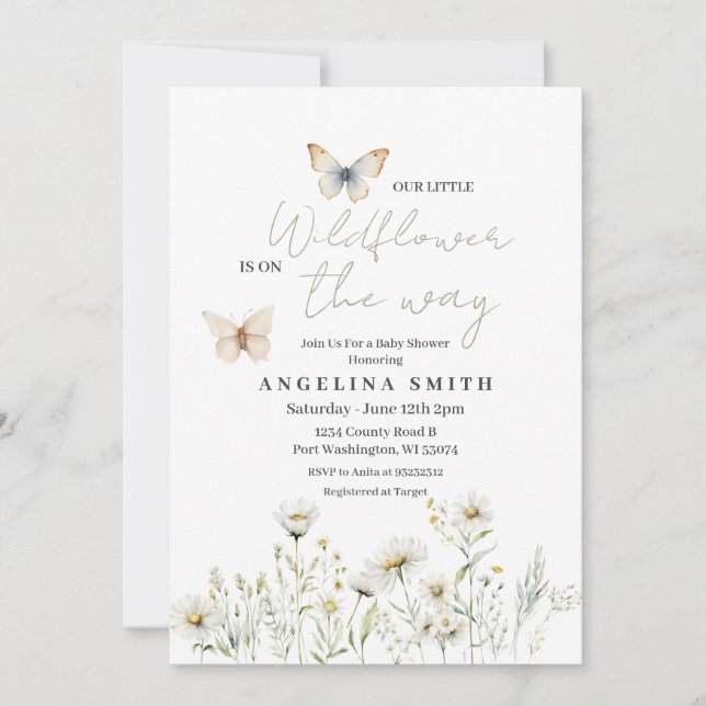 Invitación Baby Shower Floral floral blanca (Anverso)