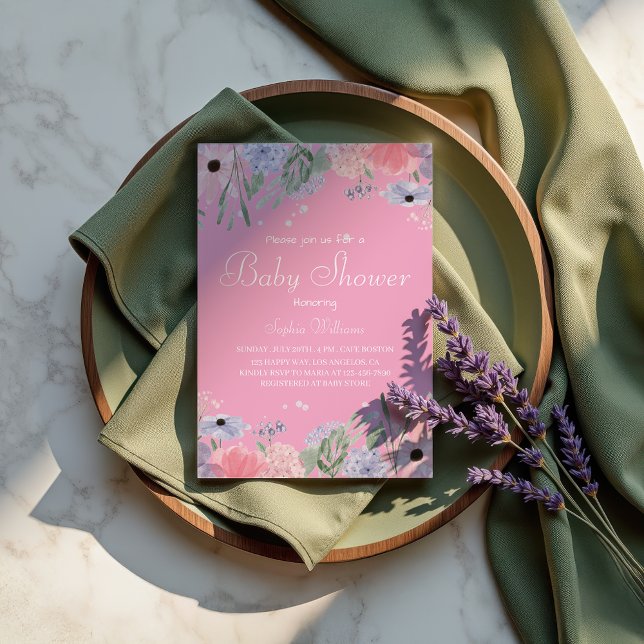 Invitación Baby Shower floral - Flores acuáticas elegantes (Subido por el creador)