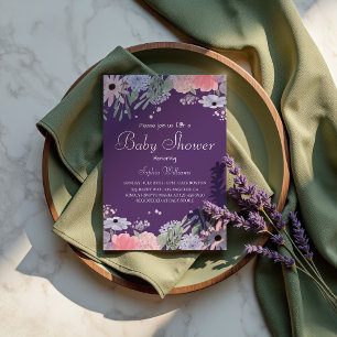 Invitación Baby Shower floral - Flores acuáticas elegantes
