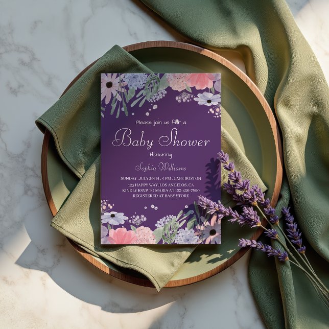 Invitación Baby Shower floral - Flores acuáticas elegantes (Subido por el creador)