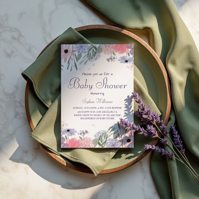Invitación Baby Shower floral - Flores acuáticas elegantes (Subido por el creador)
