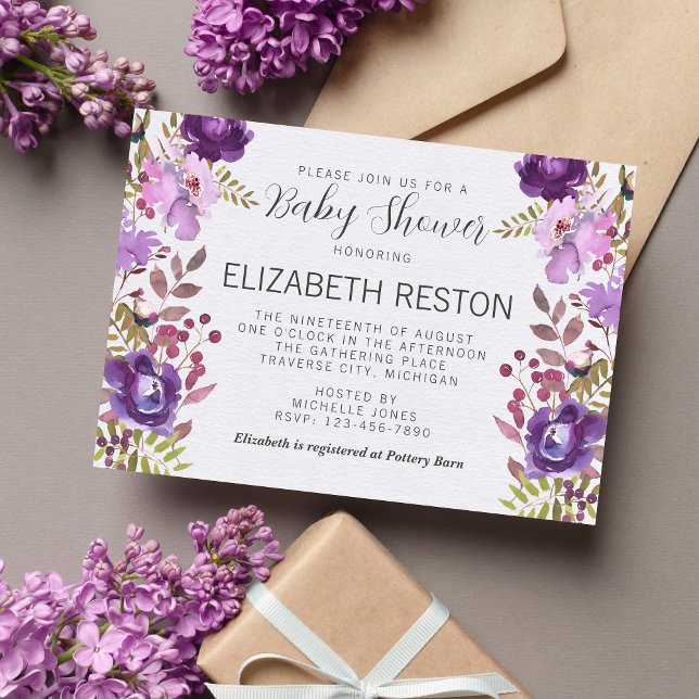 Invitación Baby Shower Floral Garden Purple Violet Lavender (Subido por el creador)