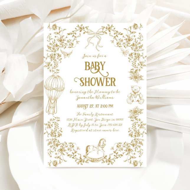 Invitación Baby Shower floral Gold Whimsical (Subido por el creador)