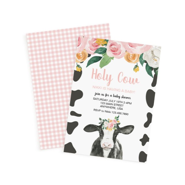 Invitación Baby Shower floral Holy Cow Pink (Subido por el creador)
