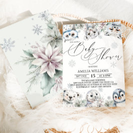 Invitación Baby Shower Floral Invernal Animales Árticos