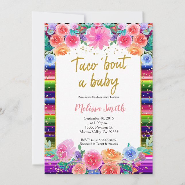 Invitación Baby Shower floral mexicano Taco Bout Baby (Anverso)