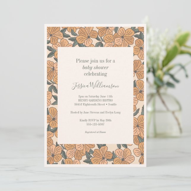 Invitación Baby Shower floral moderno Boho Earthy Ochre (Anverso de pie)