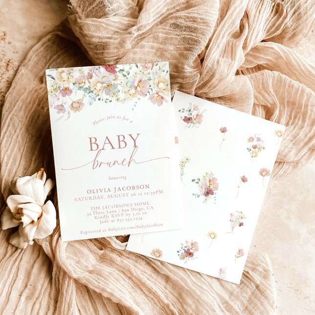 Invitación Baby Shower floral moderno, Brunch Chica rosado pa (Subido por el creador)