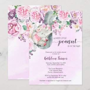 Invitación Baby Shower floral para elefantes pequeños que due
