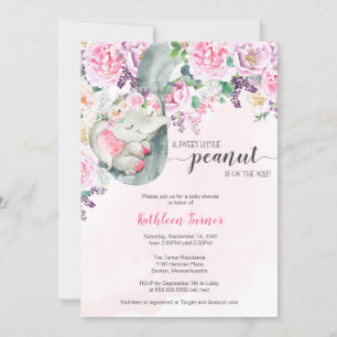 Invitación Baby Shower floral para elefantes pequeños que due