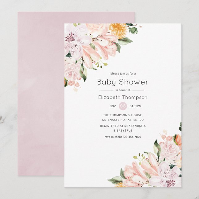 Invitación Baby Shower Floral Pastel (Anverso / Reverso)