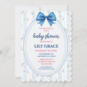 Invitación Baby Shower Floral Pastel con Cinta Azul