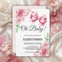 Baby Shower Floral Pink Bow