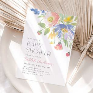 Invitación Baby Shower floral Pink Purple Spring